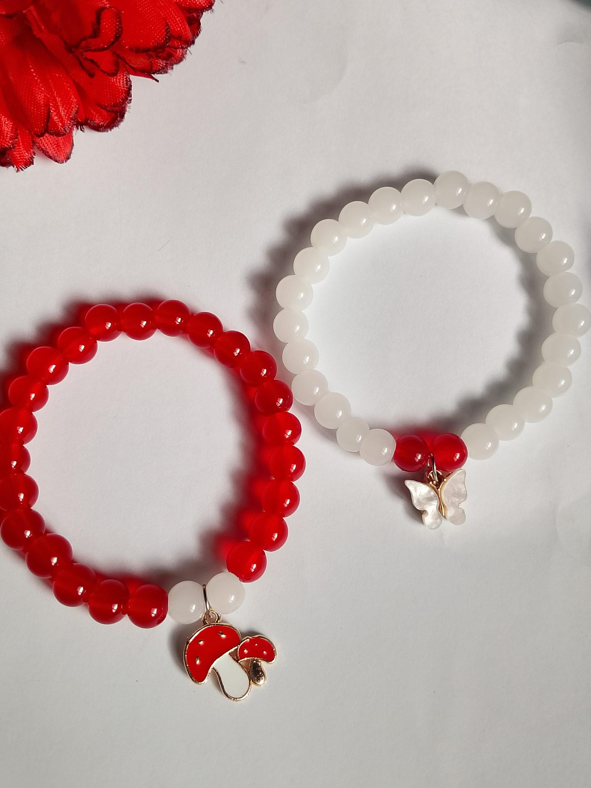 Red White Kawaii Best Friend Bracelet Set