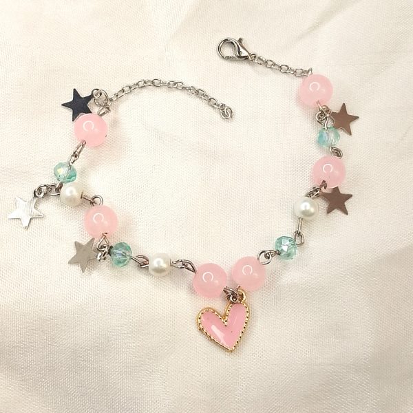 Pink Heart & Star Beaded Bracelet