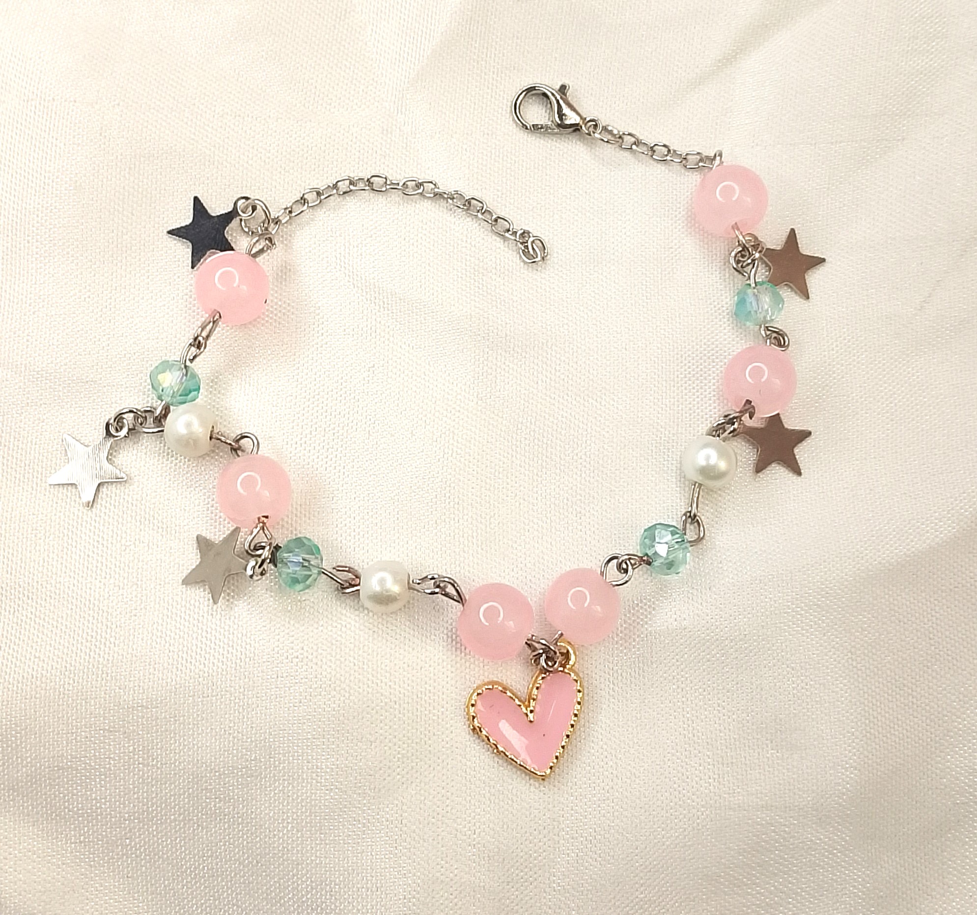 Pink Heart & Star Beaded Bracelet