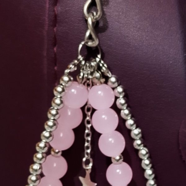 Elegant Pink Bead & Silver Keychain