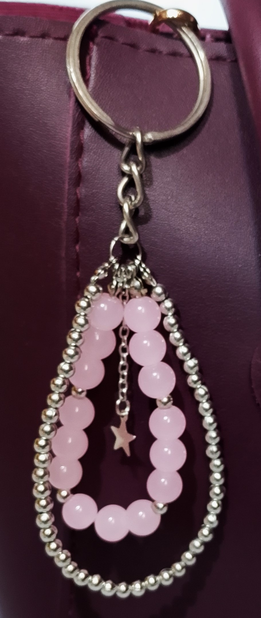 Elegant Pink Bead & Silver Keychain