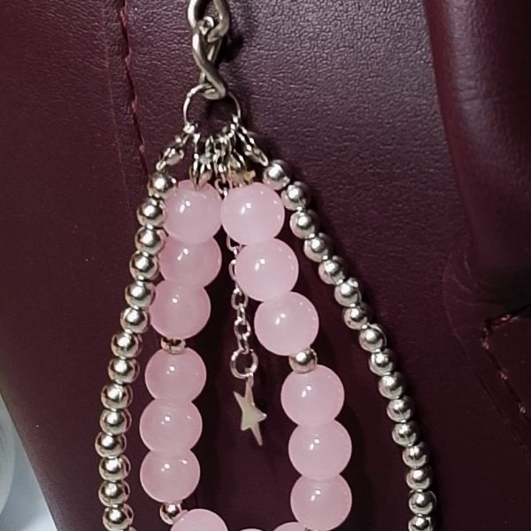 Elegant Pink Bead & Silver Keychain