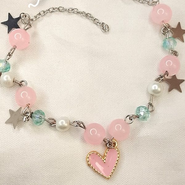 Pink Heart & Star Beaded Bracelet