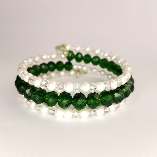 Green & White Beaded Bracelet