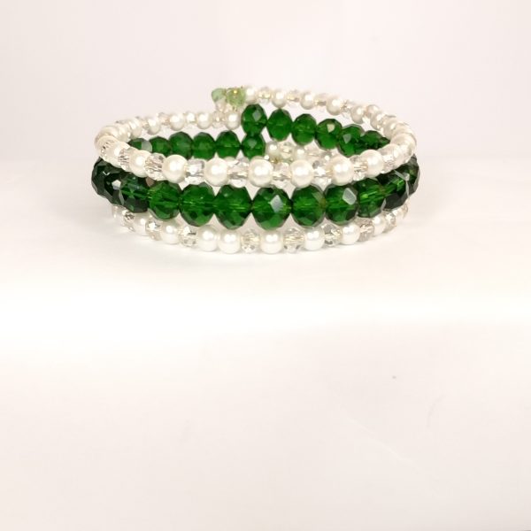Green & White Beaded Bracelet